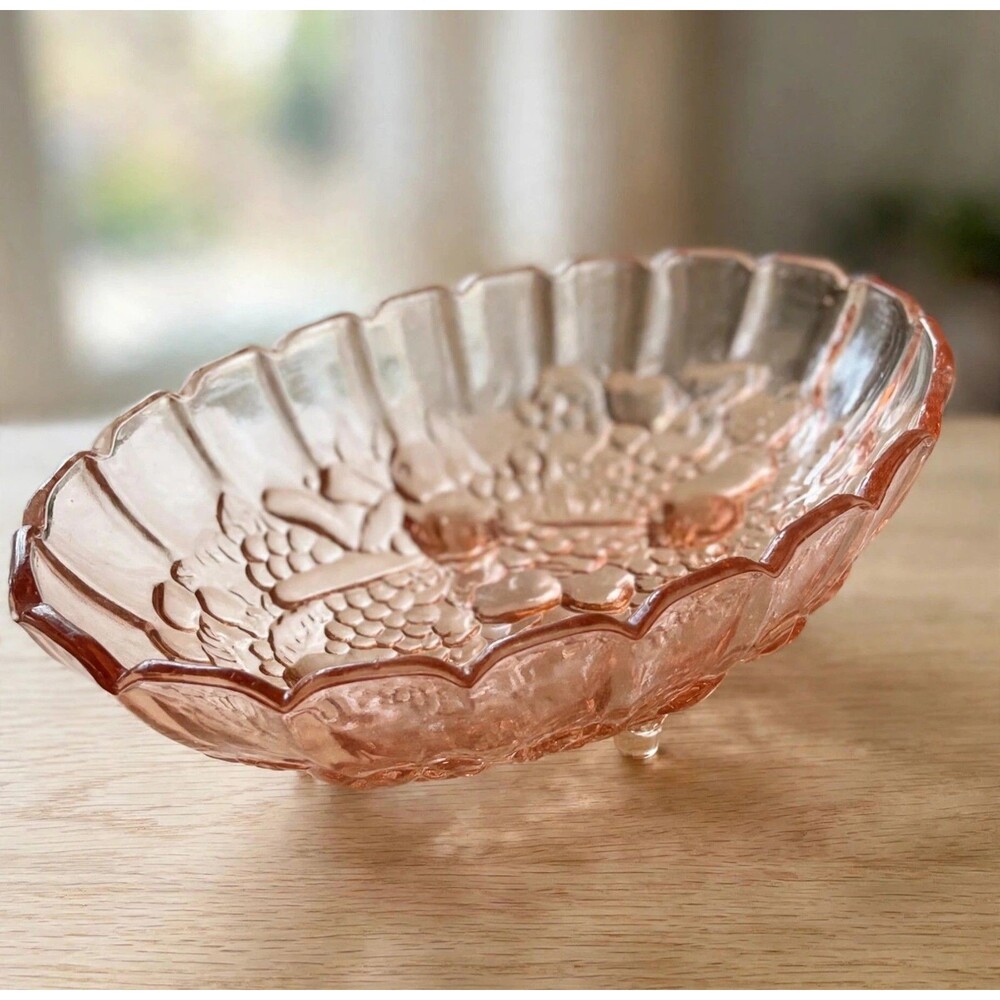 VTG Indiana Glass Pink Garland Footed Centerpiece Bowl 12in